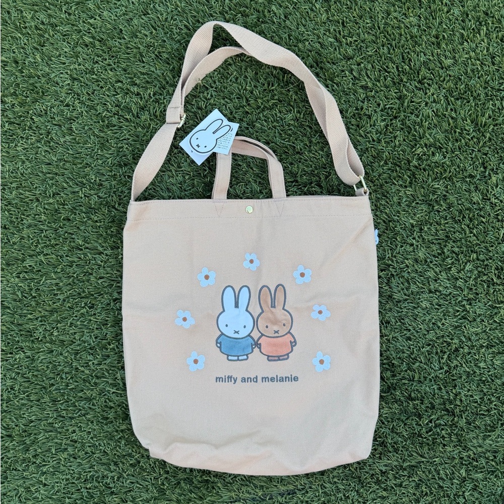 Miffy Beige Tote Bag with Blue and Brown Characters